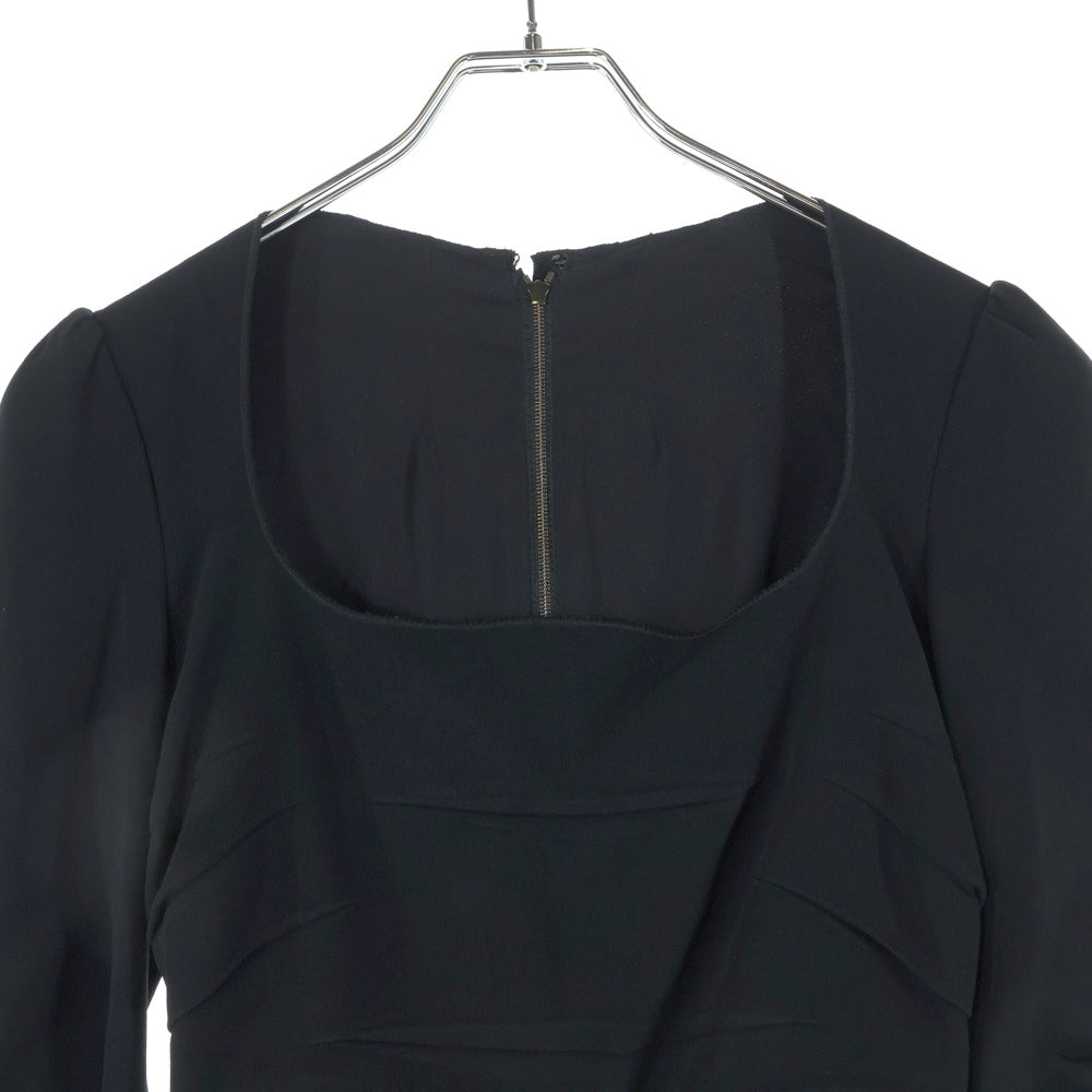 DOLCE & GABBANA(ドルチェアンドガッバーナ) ギャザーデザイン シルク混 レーヨン 長袖 タイト ロングワンピース ブラック レディース F6DB1T