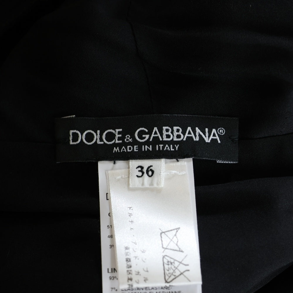 DOLCE & GABBANA(ドルチェアンドガッバーナ) ギャザーデザイン シルク混 レーヨン 長袖 タイト ロングワンピース ブラック レディース F6DB1T