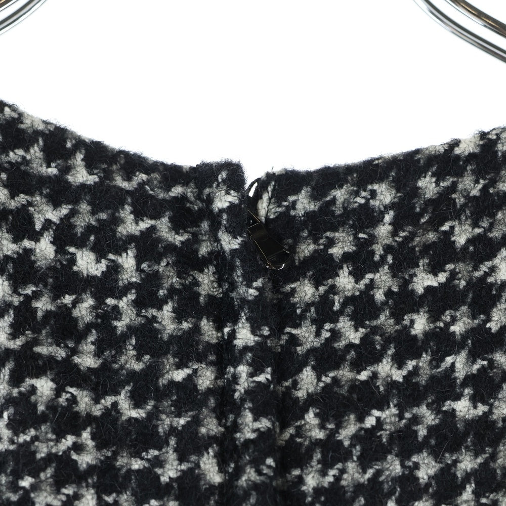 DOLCE & GABBANA(ドルチェアンドガッバーナ) フラワー刺繍 千鳥 ガンクラブチェック総柄ツイード プリーツ ノースリーブ ミディアムワンピース ブラック レディース F6YH3Z