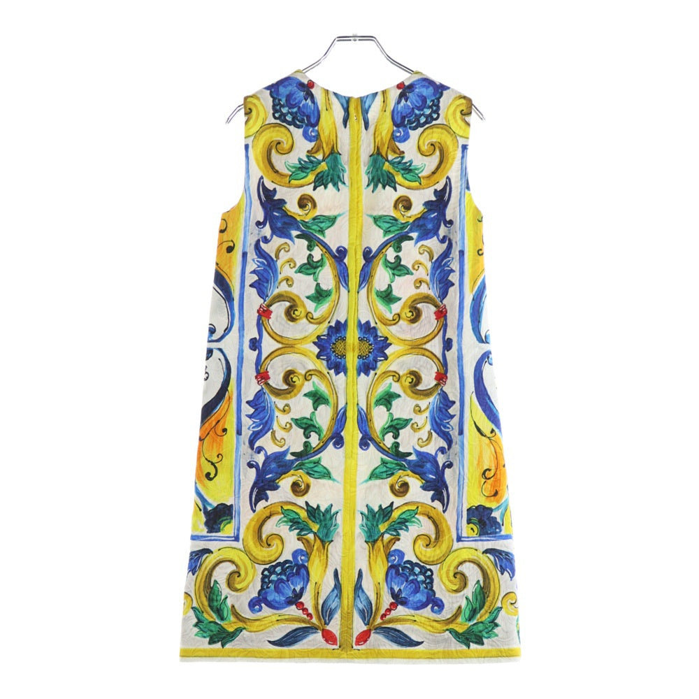 DOLCE & GABBANA(ドルチェアンドガッバーナ) フラワー総柄 プリント ジャガード クルーネック ノースリーブ ミディアムワンピース ホワイト レディース F6XW3T