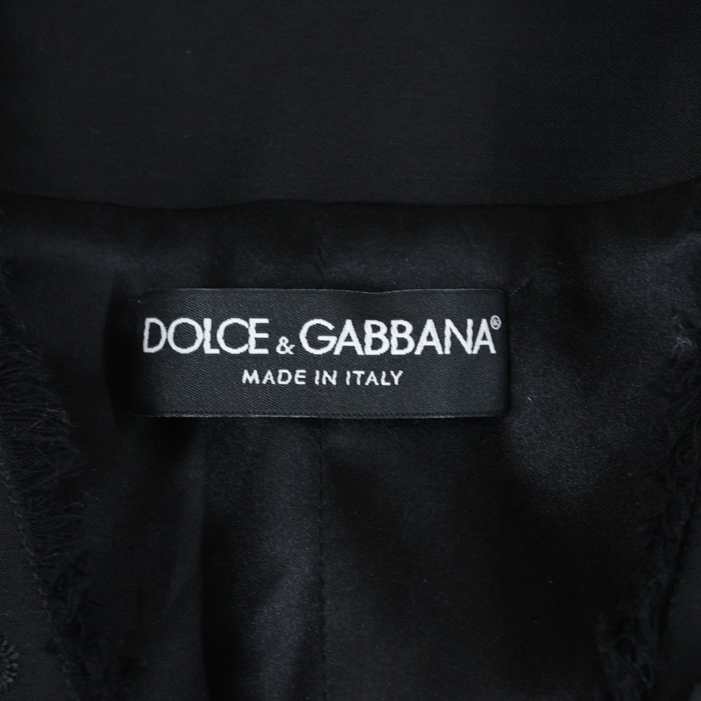 DOLCE & GABBANA(ドルチェアンドガッバーナ) カットオフ ノーカラー ボタンデザイン ウール テーラードジャケット ブラック レディース F28F0T