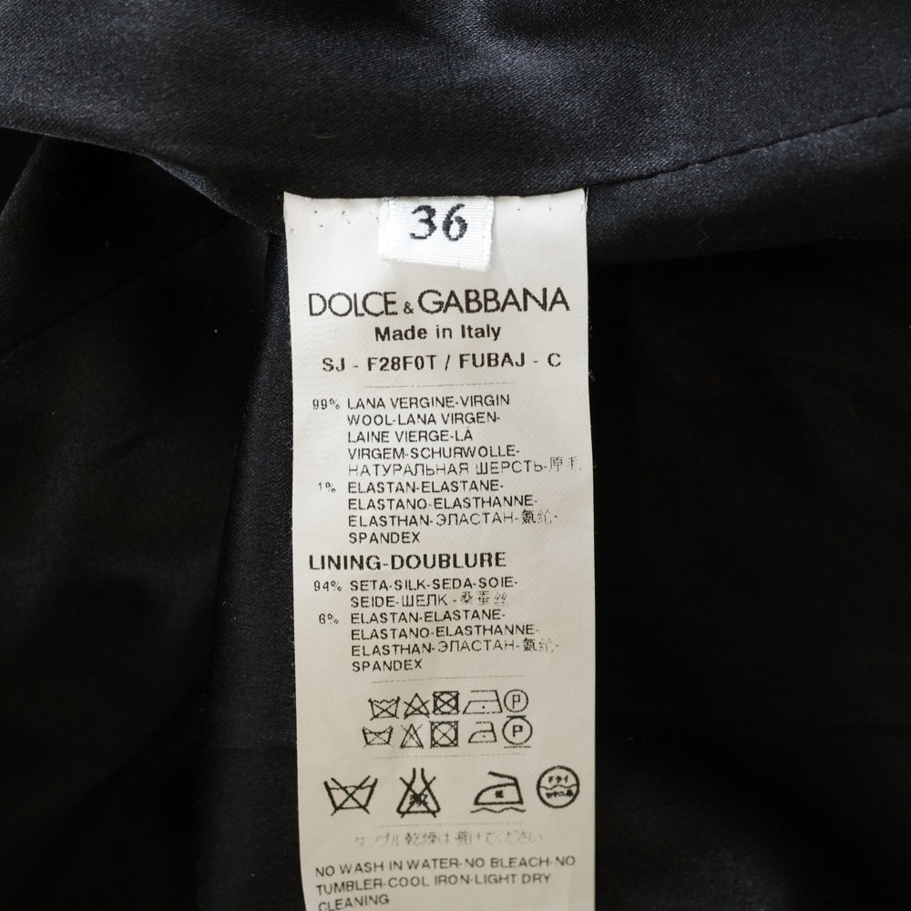 DOLCE & GABBANA(ドルチェアンドガッバーナ) カットオフ ノーカラー ボタンデザイン ウール テーラードジャケット ブラック レディース F28F0T