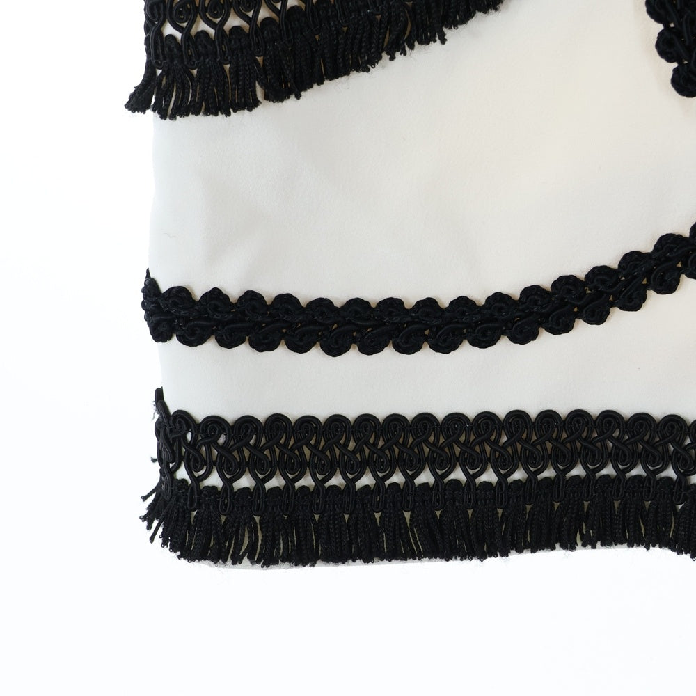 DOLCE & GABBANA(ドルチェアンドガッバーナ) コード刺繍 総柄 ビスコース アセテート クルーネック 半袖ミディアム ワンピース ホワイト/ブラック レディース F6QR3Z