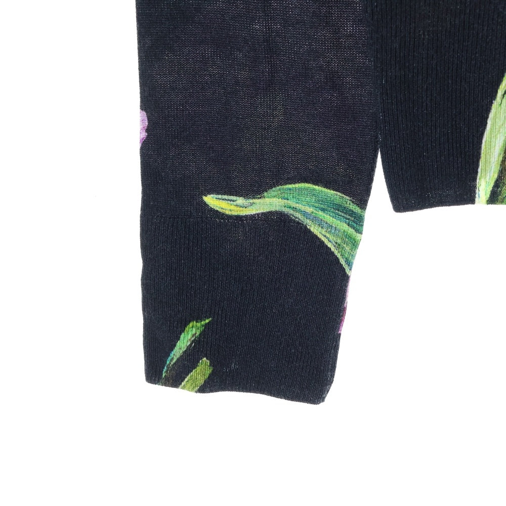 DOLCE & GABBANA(ドルチェアンドガッバーナ) フラワー総柄プリント アンサンブル シルク混 カシミヤ ニット クルーネック ノースリーブ 長袖カーディガン ブラック/パープル レディース FP813K