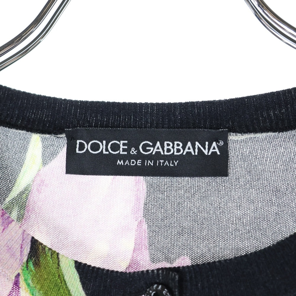 DOLCE & GABBANA(ドルチェアンドガッバーナ) フラワー総柄プリント アンサンブル シルク混 カシミヤ ニット クルーネック ノースリーブ 長袖カーディガン ブラック/パープル レディース FP813K