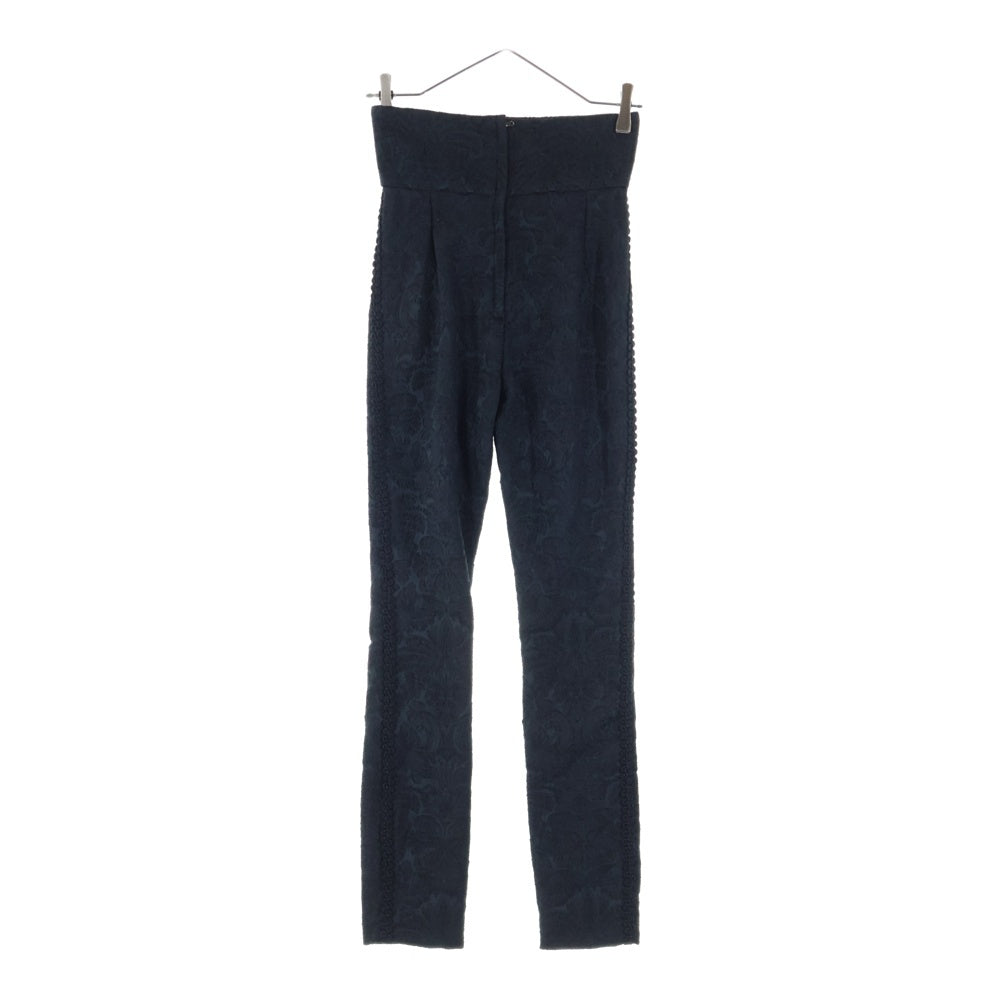 DOLCE & GABBANA(ドルチェアンドガッバーナ) セットアップ フラワー総柄ジャガード コード刺繍 ピークドラペル 2B テーラードジャケット ハイライズ スラックスパンツ ブラック レディース F29P7Z