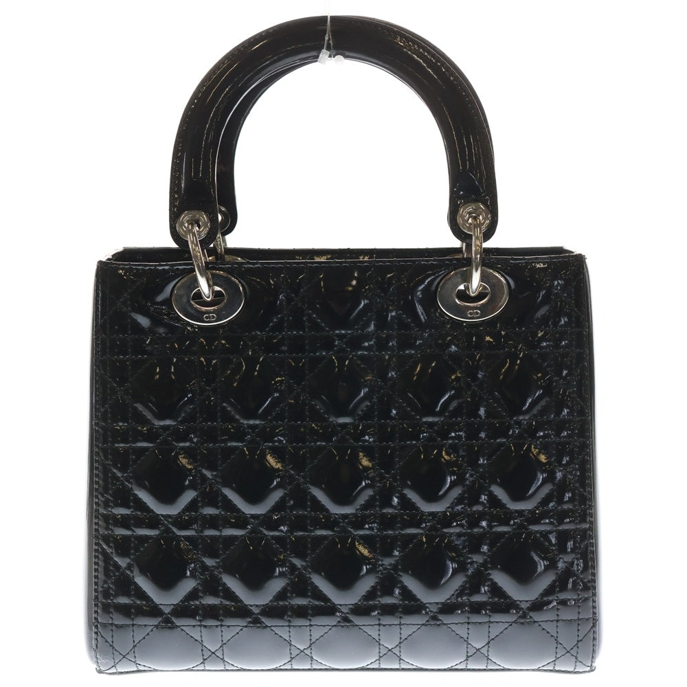 Christian Dior(クリスチャンディオール) レディディオール カナージュ ミディアム パテントレザー 2WAY ハンド ショルダーバッグ シルバー金具 ブラック レディース