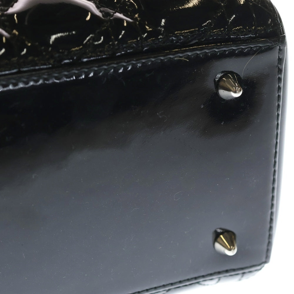Christian Dior(クリスチャンディオール) レディディオール カナージュ ミディアム パテントレザー 2WAY ハンド ショルダーバッグ シルバー金具 ブラック レディース