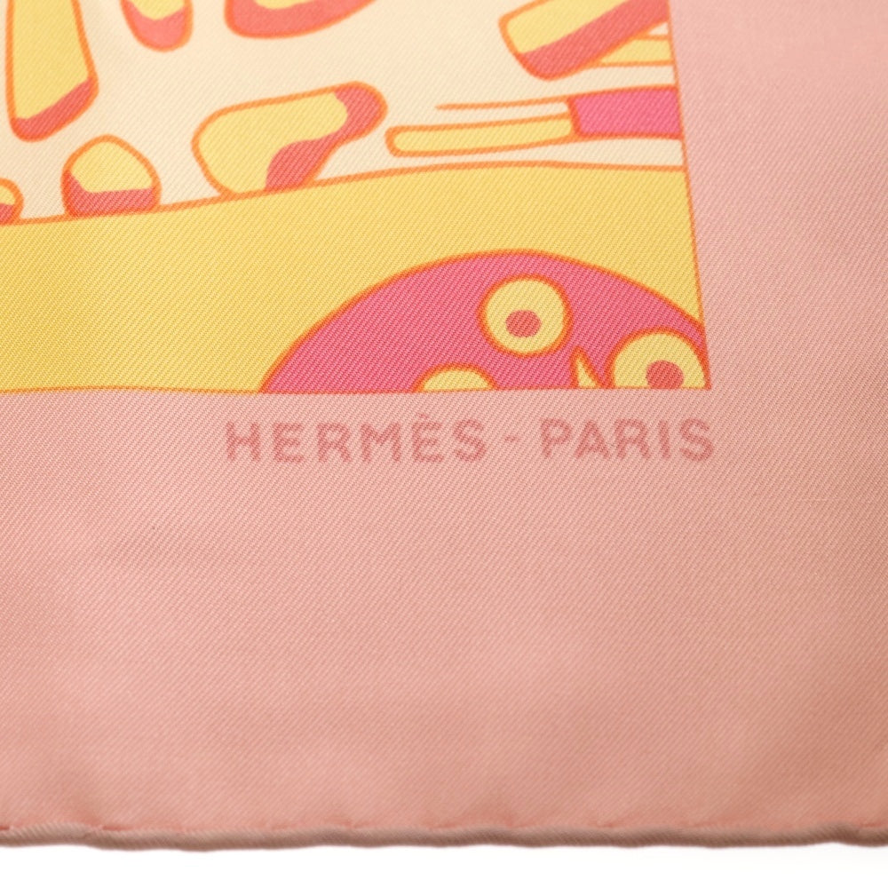 HERMES(エルメス) カレ90 GRANDS FONDS 深海 シルクスカーフ オレンジ×ピンク レディース