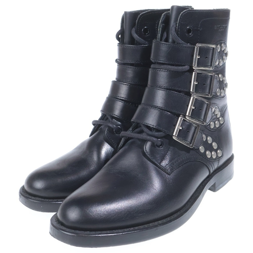 SAINT LAURENT PARIS(サンローランパリ) スタッズ ベルトデザイン レースアップ ショートブーツ シューズ ブラック レディース