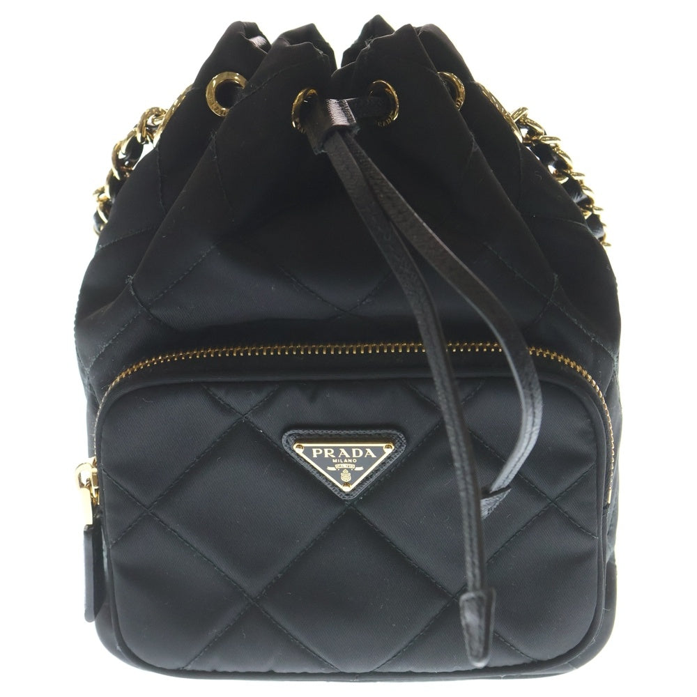 PRADA(プラダ) リナイロン デュエット バケットバッグ ハンドバッグ チェーンバッグ ミニバッグ ショルダーバッグ ブラック ナイロン 1BH038 ゴールド金具 レディース