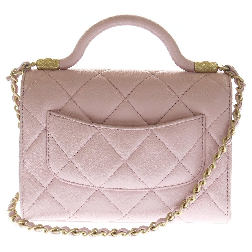 CHANEL(シャネル) マトラッセ ココマーク ターンロック ミニフラップ トップハンドル キャビアスキン レザー 2WAY ハンド チェーンショルダーバッグ ゴールド金具 ピンク AS4956 レディース