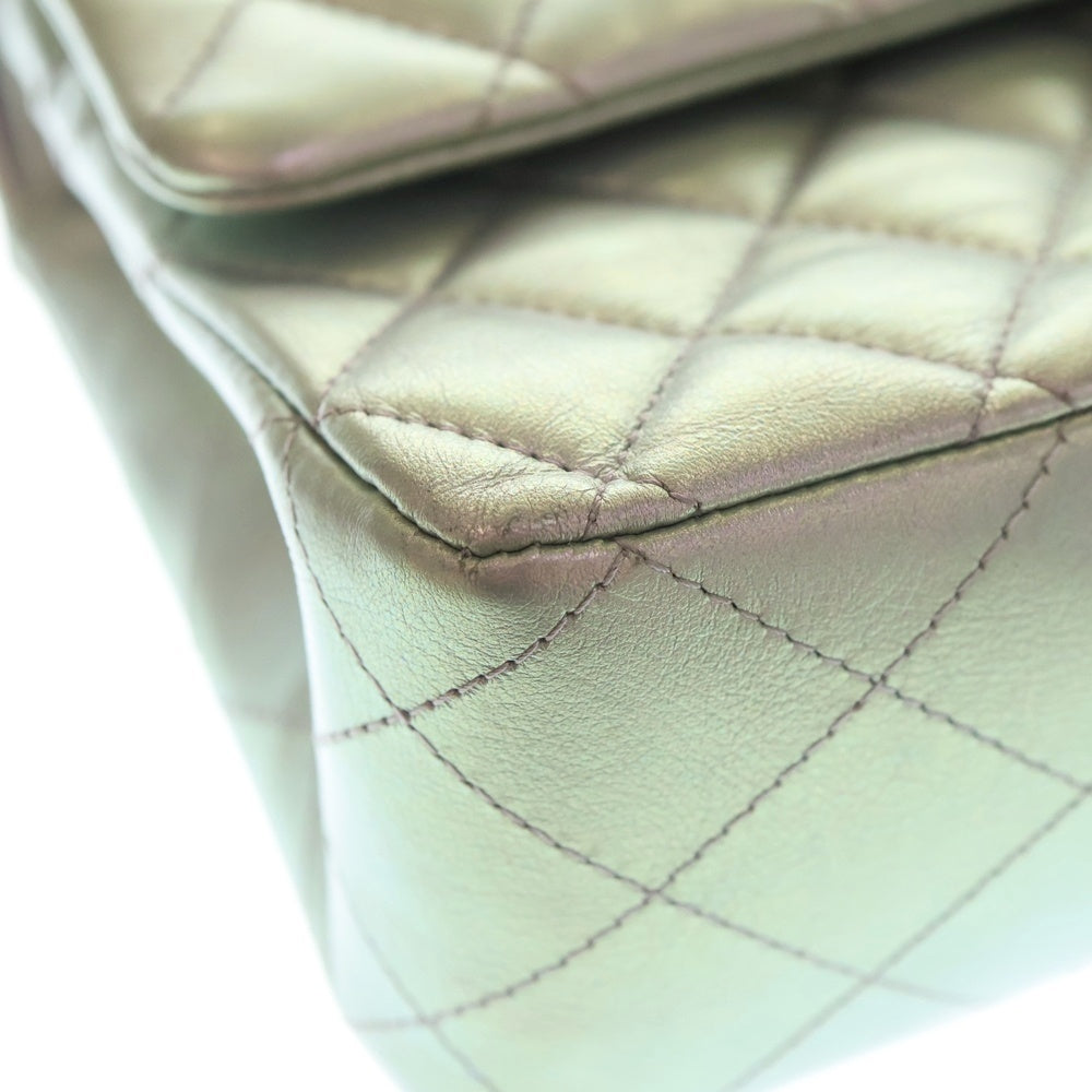 CHANEL(シャネル) マトラッセ25 ダブルフラップ ダブルチェーン ショルダーバッグ メタリックシルバー ラムスキン シルバー金具 レディース