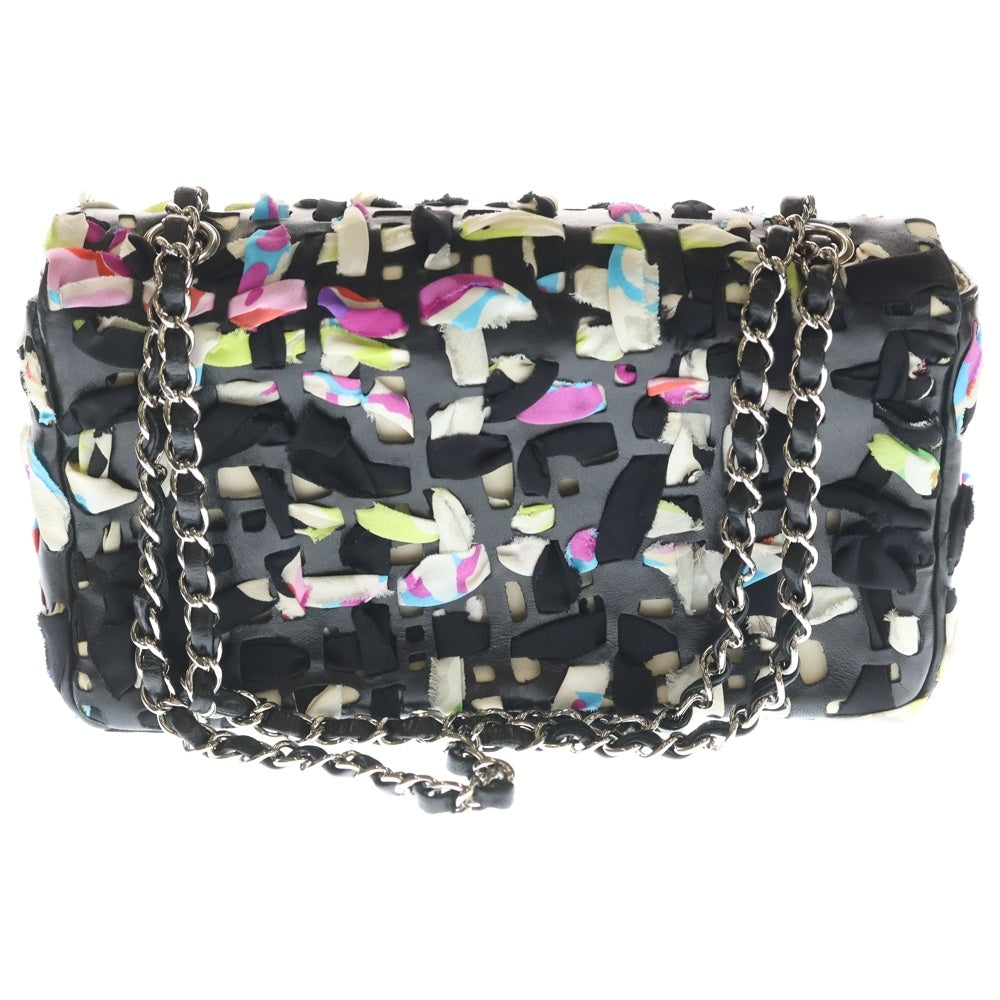 CHANEL(シャネル) ココマーク チェーンショルダーバッグ ブラック マルチカラー レザー×シルク シルバー金具