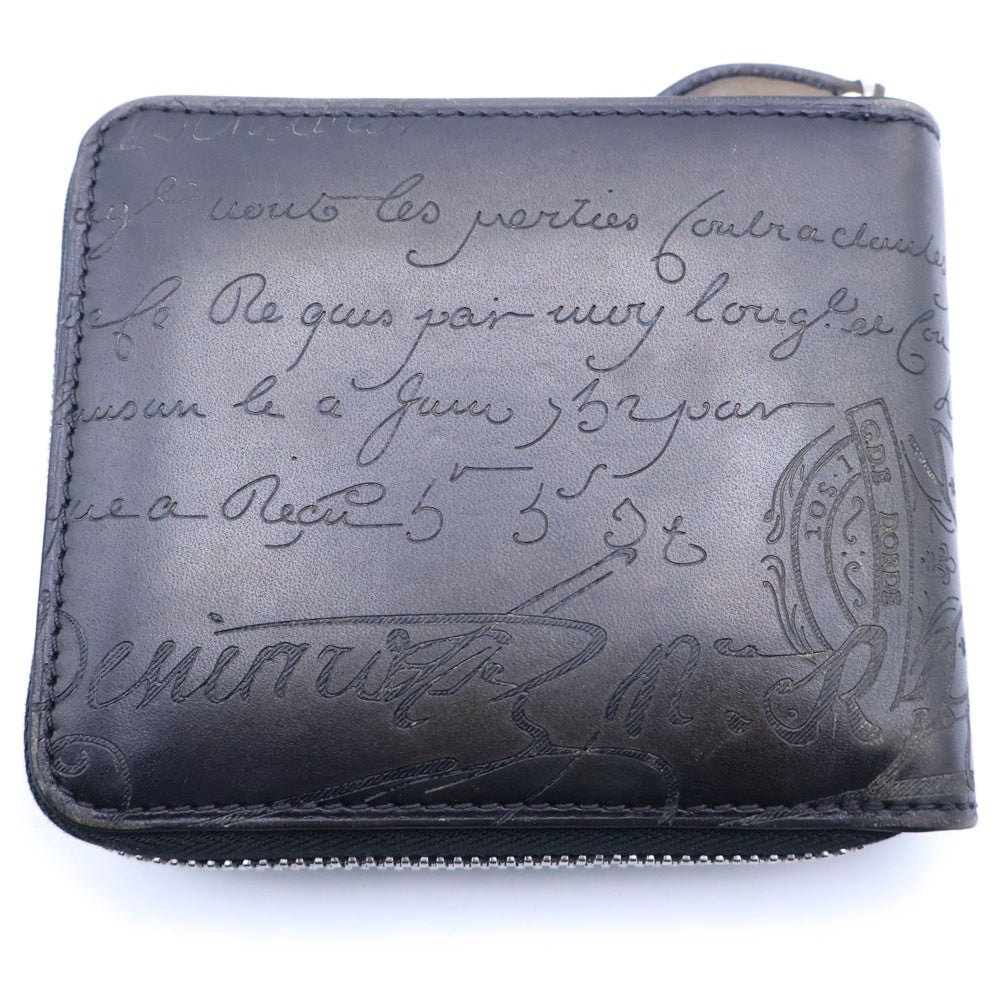 Berluti(ベルルッティ) カリグラフィ コンパクトジップウォレット 財布 コインケース ダークグレー ブラック レザー シルバー金具