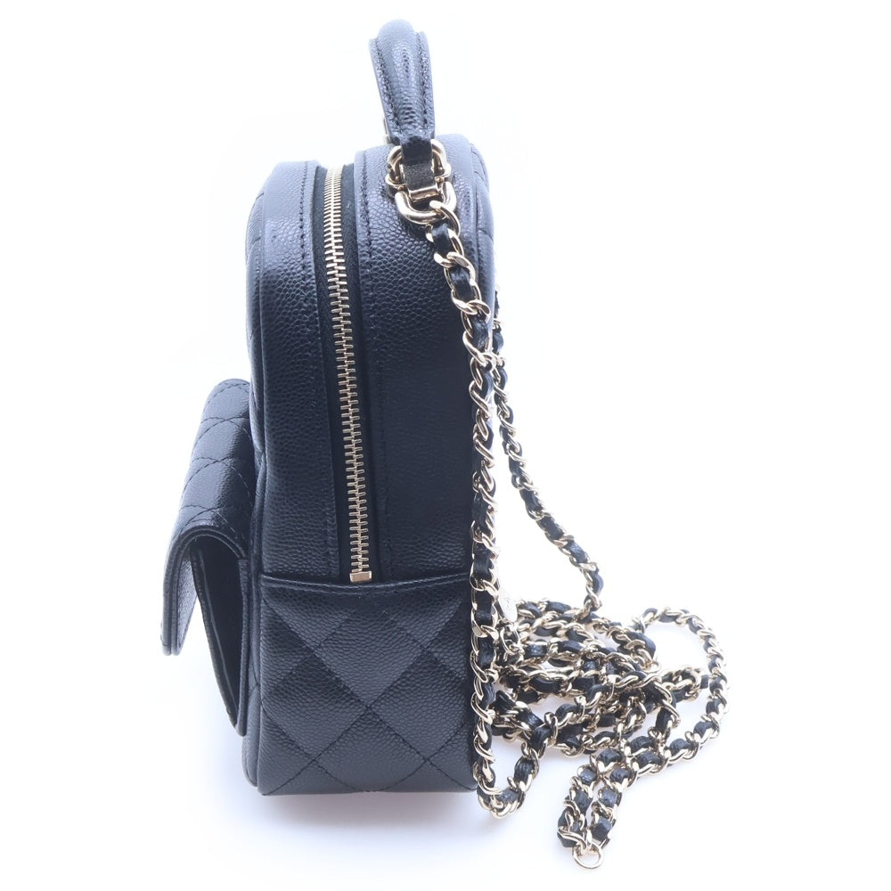 CHANEL(シャネル) マトラッセ ミニリュック ココマーク キャビアスキン レザー チェーン リュックサック バックパック ゴールド金具 ブラック AP3753