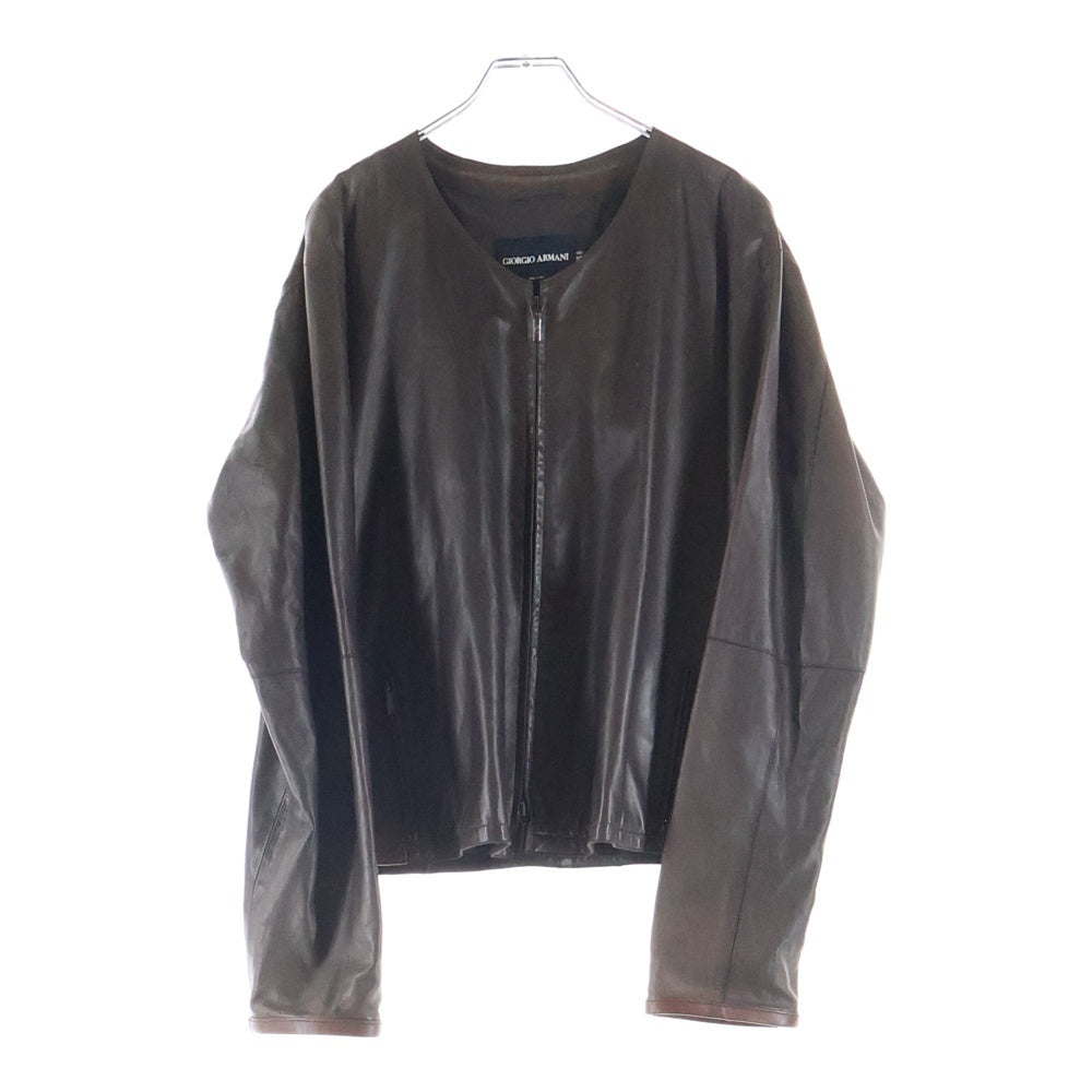 GIORGIO ARMANI(ジョルジオアルマーニ) コンビレザー ノーカラー ジップアップ ジャケット ブラウン レディース
