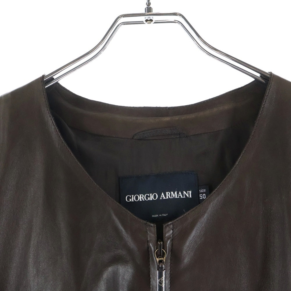GIORGIO ARMANI(ジョルジオアルマーニ) コンビレザー ノーカラー ジップアップ ジャケット ブラウン レディース