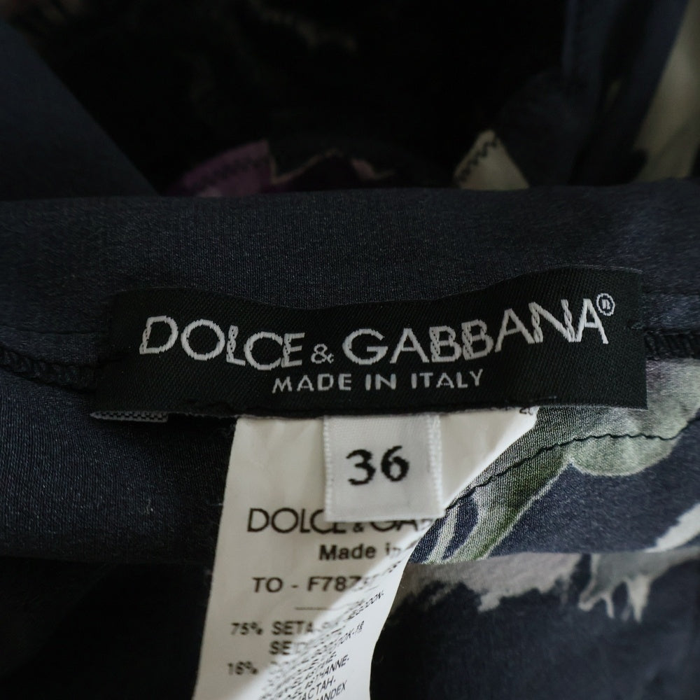 DOLCE & GABBANA(ドルチェアンドガッバーナ) フラワー柄プリント レース切り替え シルク トップス ブラック レディース F87Z5T