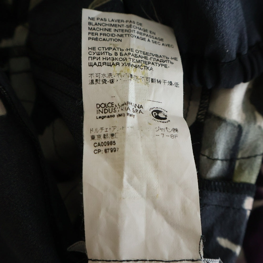 DOLCE & GABBANA(ドルチェアンドガッバーナ) フラワー柄プリント レース切り替え シルク トップス ブラック レディース F87Z5T