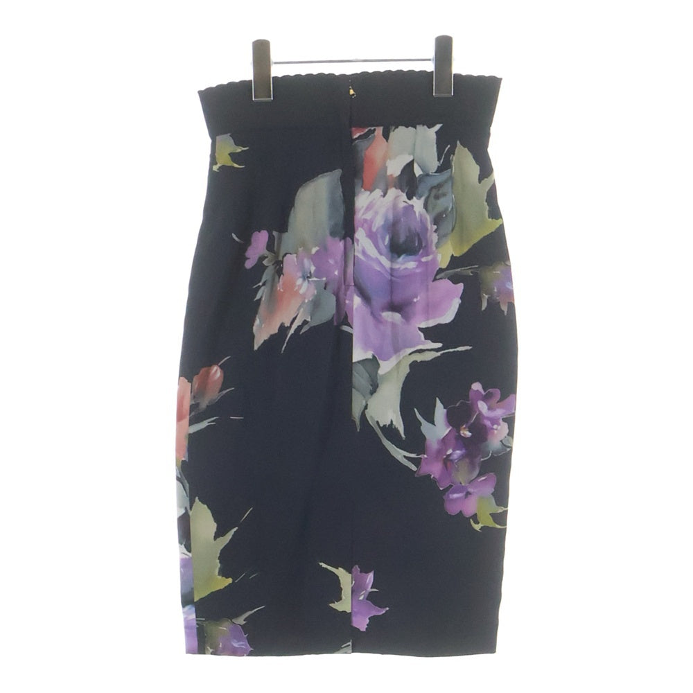 DOLCE & GABBANA(ドルチェアンドガッバーナ) フラワー総柄プリント シルク ミディアム スカート ブラック レディース F4K69T