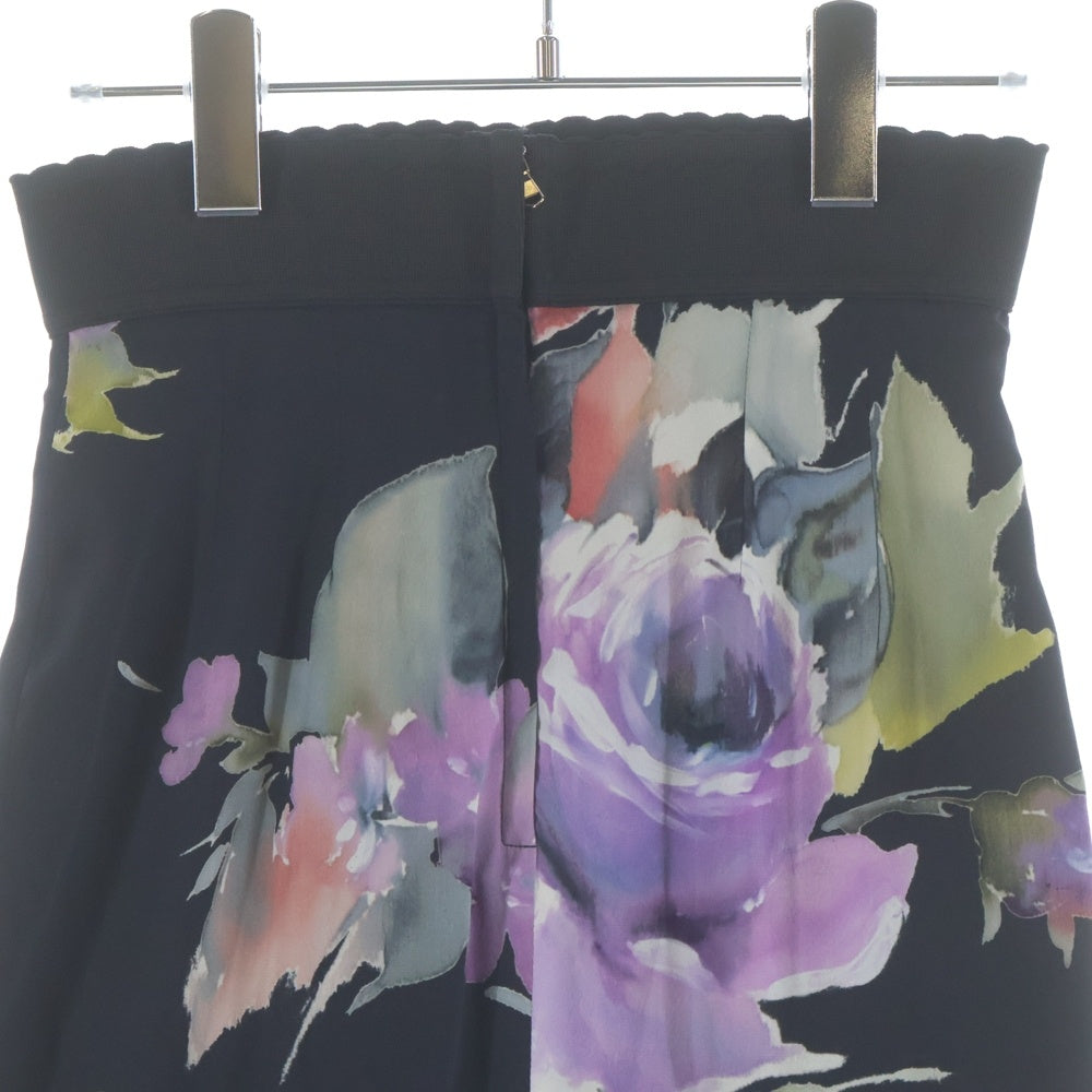 DOLCE & GABBANA(ドルチェアンドガッバーナ) フラワー総柄プリント シルク ミディアム スカート ブラック レディース F4K69T