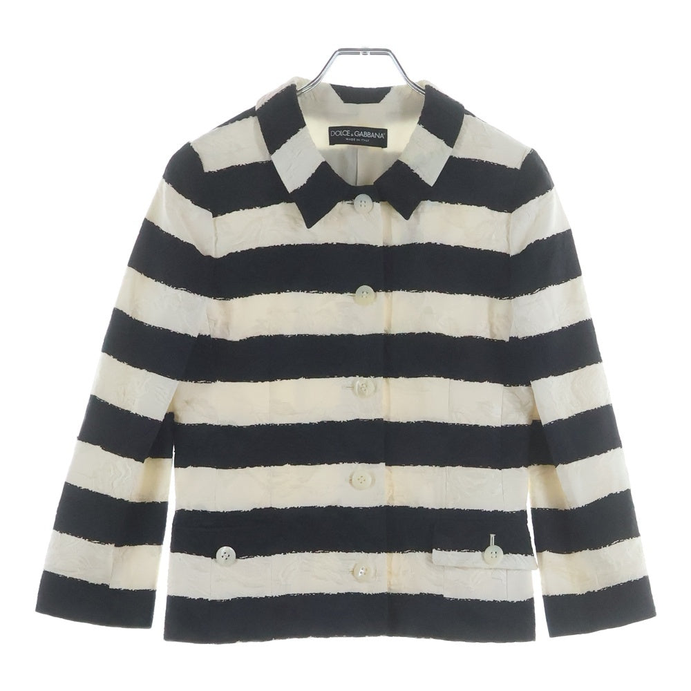 DOLCE & GABBANA(ドルチェアンドガッバーナ) フラワー柄ジャガード ボーダー総柄 5B ジャケット ホワイト/ブラック レディース F263HT