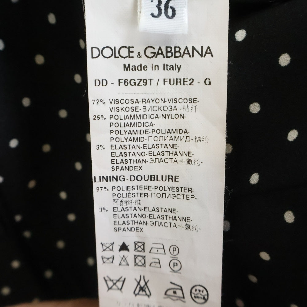 DOLCE & GABBANA(ドルチェアンドガッバーナ) レース切り替え Vネック ボタンデザイン プリーツ ワンピース ドレス ブラック レディース F6GZ9T