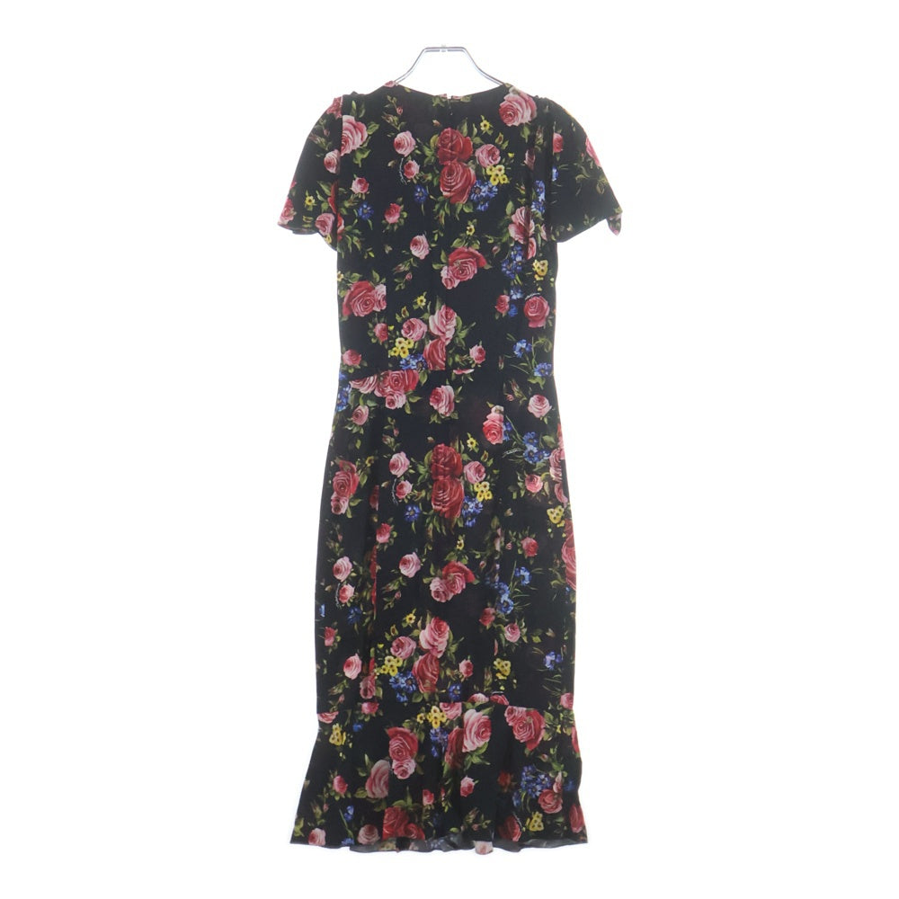 DOLCE & GABBANA(ドルチェアンドガッバーナ) フラワー総柄プリント ボタンデザイン ショートスリーブ ワンピース ブラック レディース F64X6Z