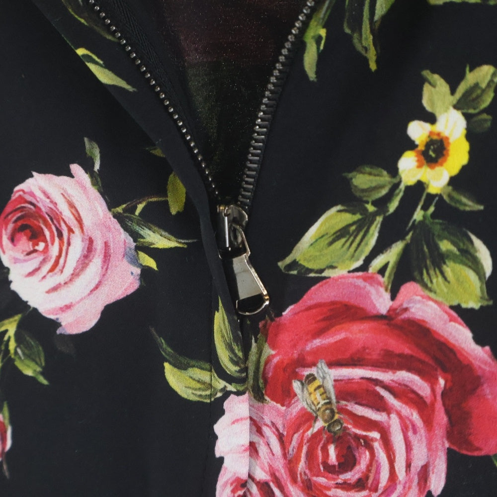 DOLCE & GABBANA(ドルチェアンドガッバーナ) フラワー総柄プリント ボタンデザイン ショートスリーブ ワンピース ブラック レディース F64X6Z