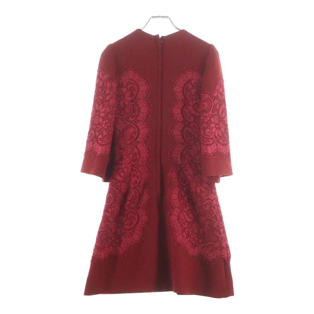 DOLCE & GABBANA(ドルチェアンドガッバーナ) フラワー柄レース切り替え ウール ハーフスリーブ ワンピース レッド レディース F6IG8T