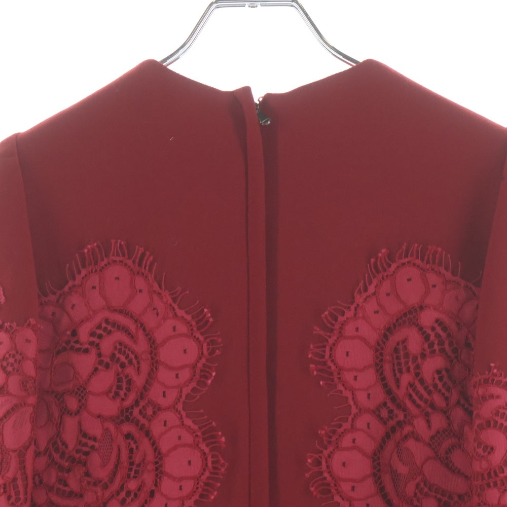 DOLCE & GABBANA(ドルチェアンドガッバーナ) フラワー柄レース切り替え ウール ハーフスリーブ ワンピース レッド レディース F6IG8T