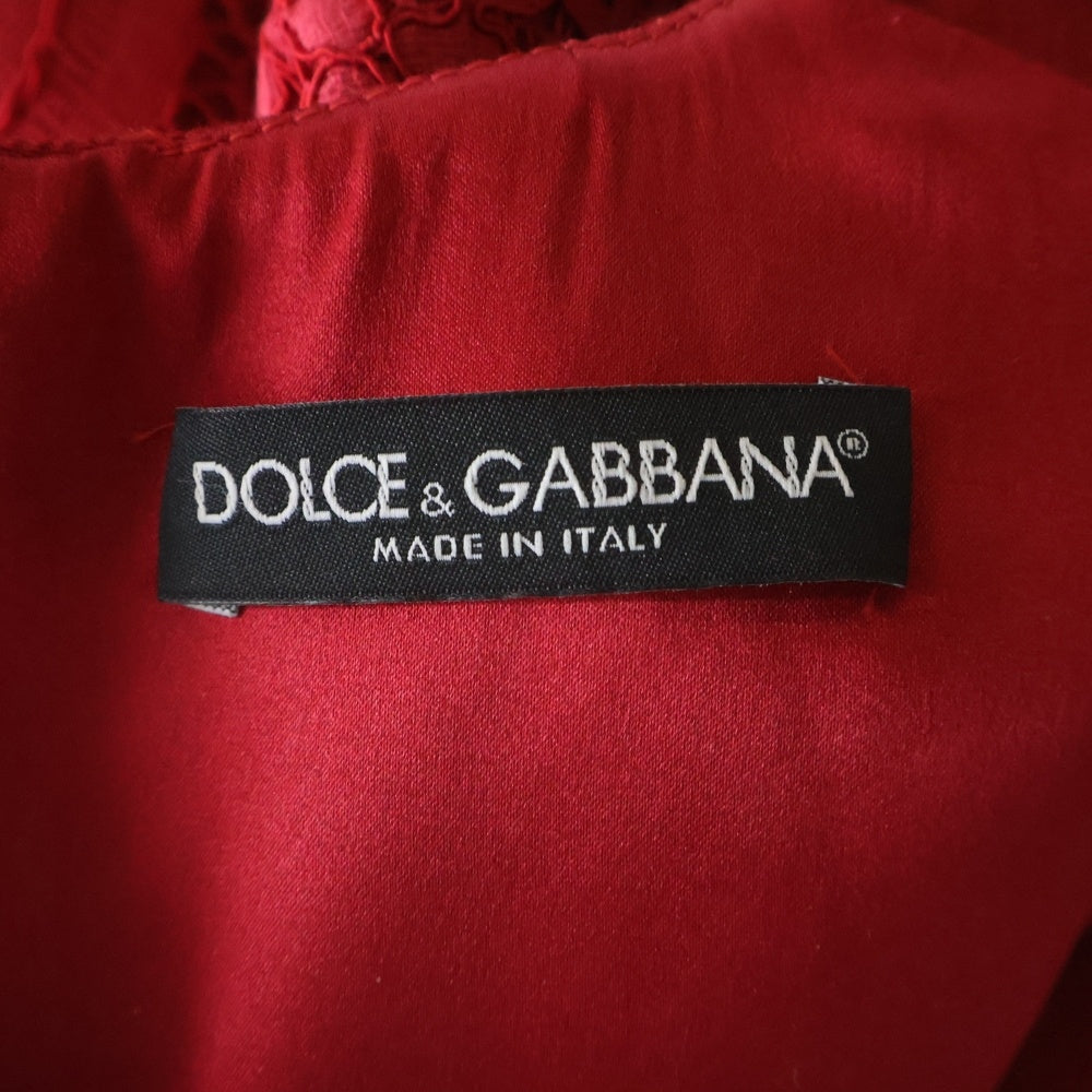 DOLCE & GABBANA(ドルチェアンドガッバーナ) フラワー柄レース切り替え ウール ハーフスリーブ ワンピース レッド レディース F6IG8T