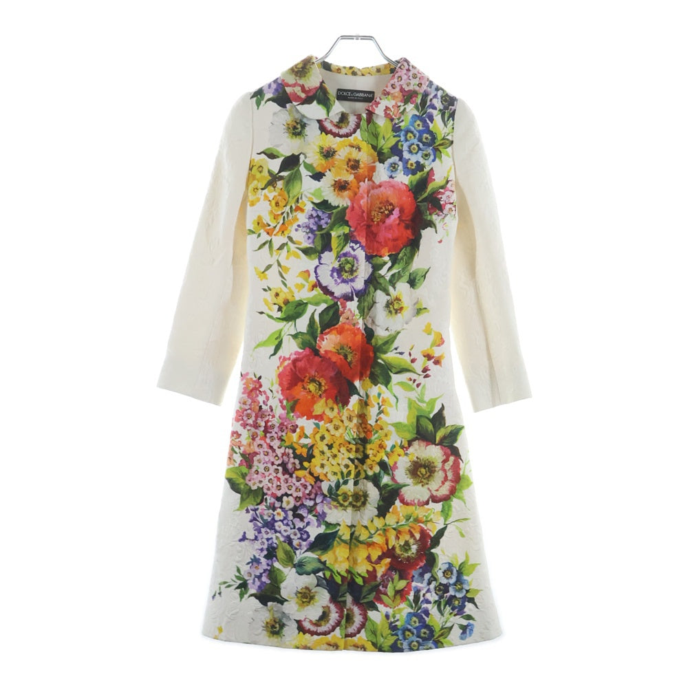 DOLCE & GABBANA(ドルチェアンドガッバーナ) フラワー総柄プリント ジャガード 丸襟 ステンカラーコート ホワイト レディース F0K45T