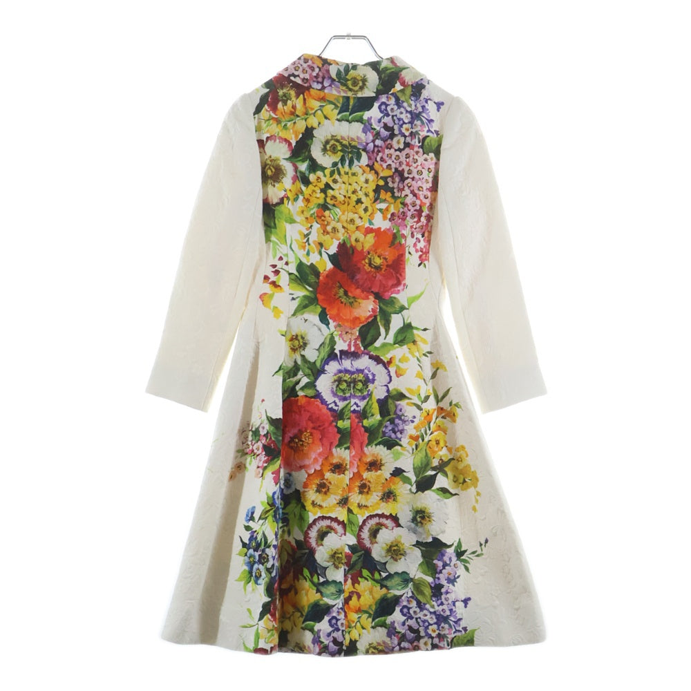 DOLCE & GABBANA(ドルチェアンドガッバーナ) フラワー総柄プリント ジャガード 丸襟 ステンカラーコート ホワイト レディース F0K45T
