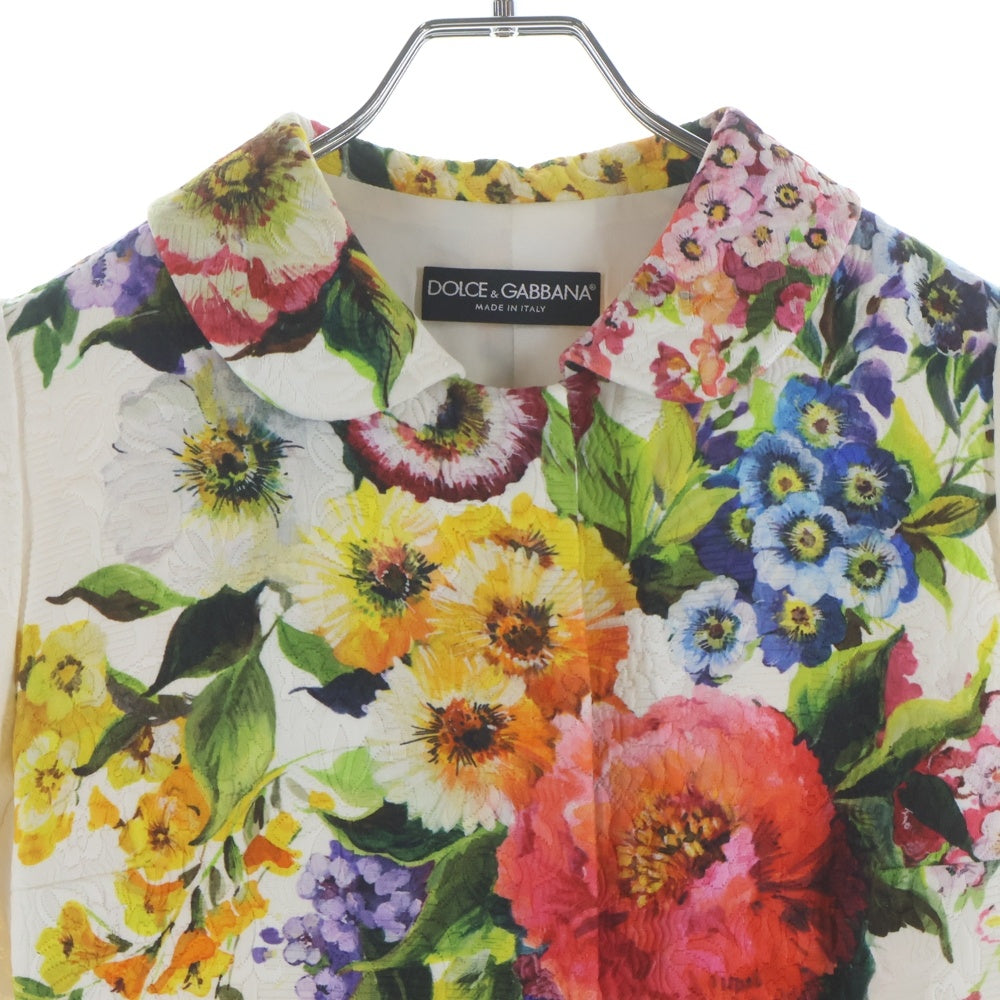 DOLCE & GABBANA(ドルチェアンドガッバーナ) フラワー総柄プリント ジャガード 丸襟 ステンカラーコート ホワイト レディース F0K45T