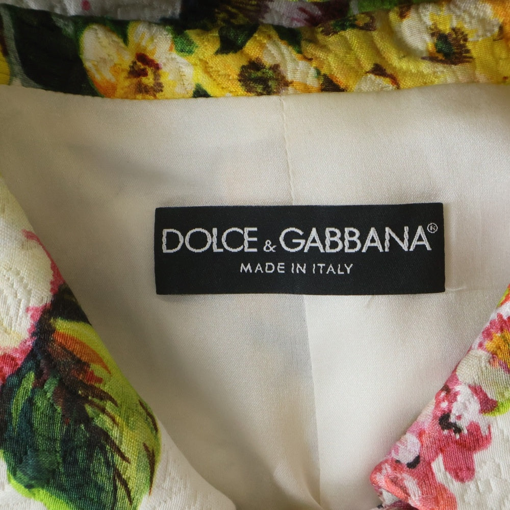DOLCE & GABBANA(ドルチェアンドガッバーナ) フラワー総柄プリント ジャガード 丸襟 ステンカラーコート ホワイト レディース F0K45T
