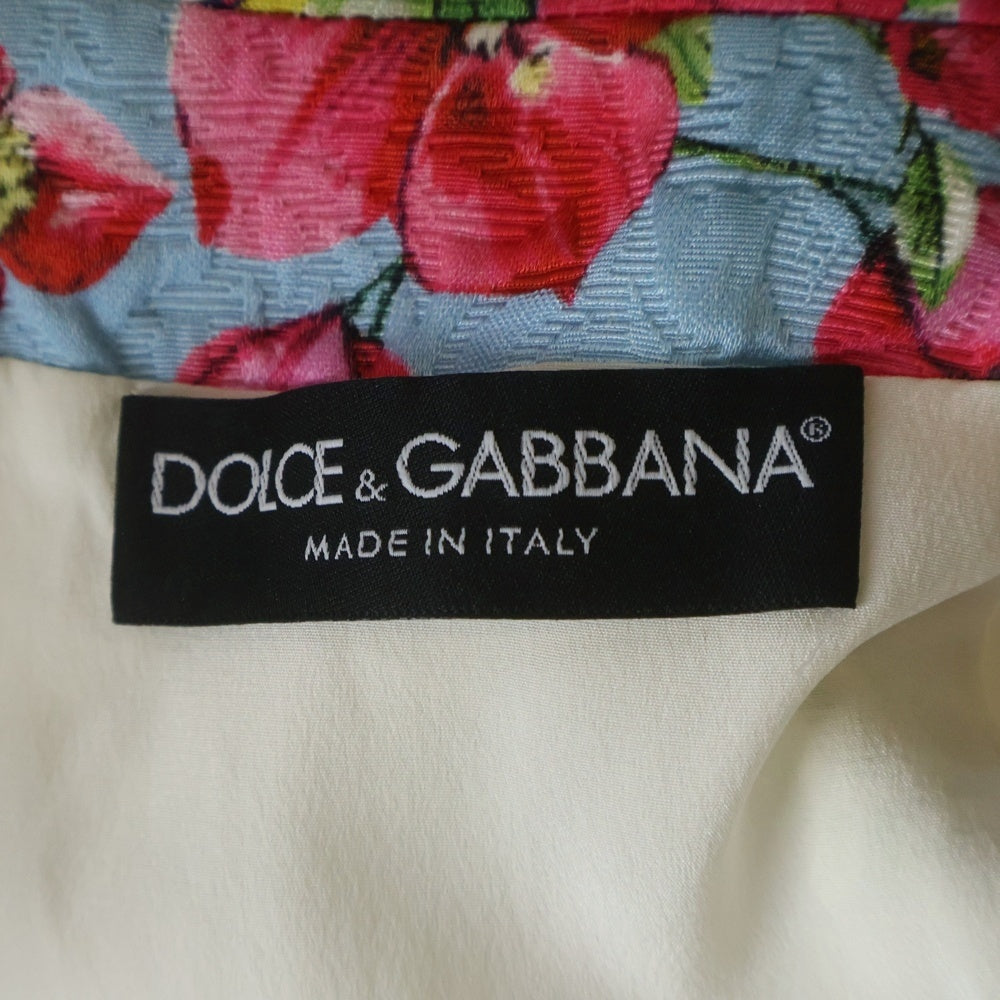 DOLCE & GABBANA(ドルチェアンドガッバーナ) フラワー総柄プリント ジャガード ビジューボタン ショートスリーブ 丸襟 ステンカラージャケット ライトブルー レディース F270PT