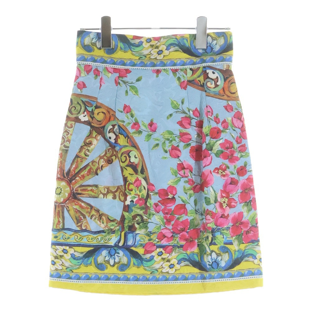 DOLCE & GABBANA(ドルチェアンドガッバーナ) フラワー総柄プリント ミディアム スカート ライトブルー レディース F4T30T