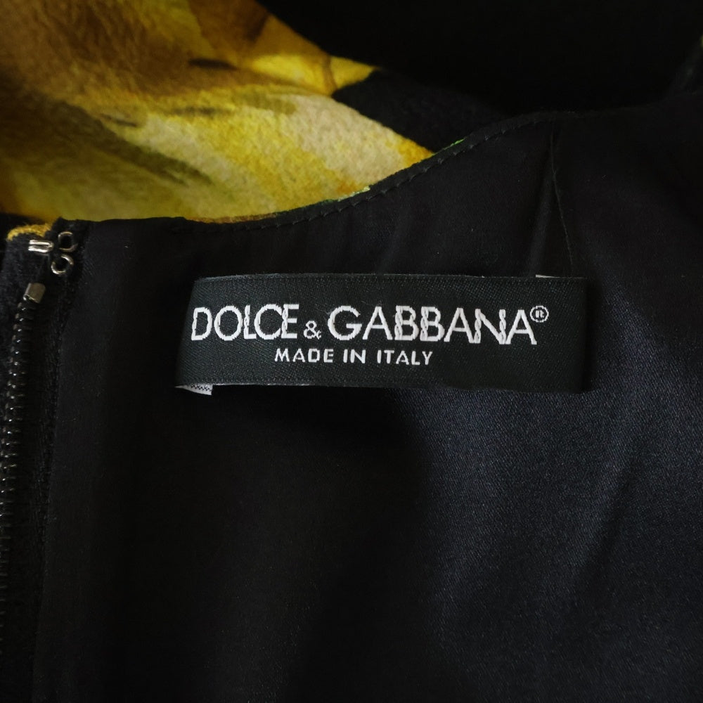 DOLCE & GABBANA(ドルチェアンドガッバーナ) フラワー チューリップ総柄プリント ノースリーブワンピース ブラック/イエロー レディース F61F2T
