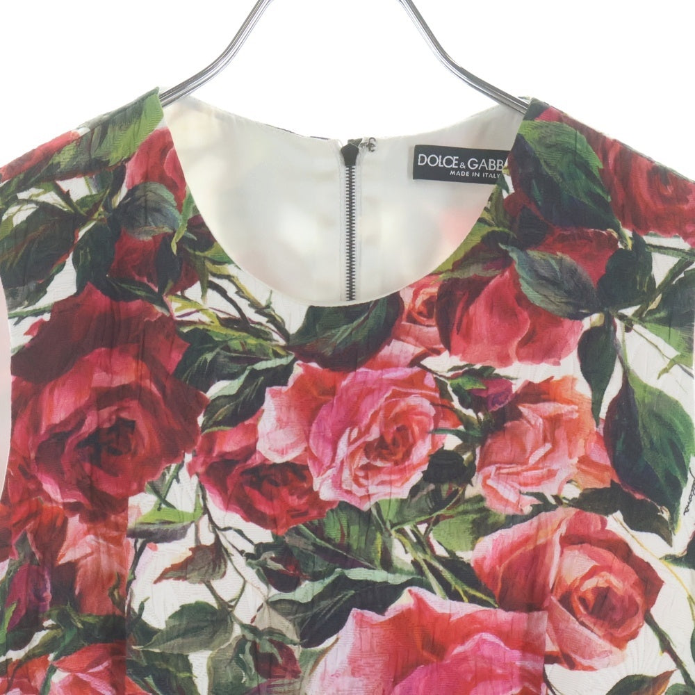 DOLCE & GABBANA(ドルチェアンドガッバーナ) フラワー 薔薇総柄プリント ビジューボタン ノースリーブワンピース ホワイト/レッド レディース F64Z9Z