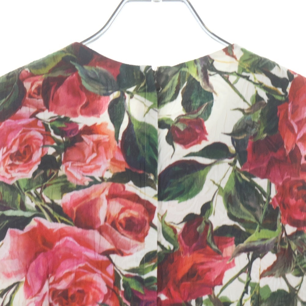 DOLCE & GABBANA(ドルチェアンドガッバーナ) フラワー 薔薇総柄プリント ビジューボタン ノースリーブワンピース ホワイト/レッド レディース F64Z9Z