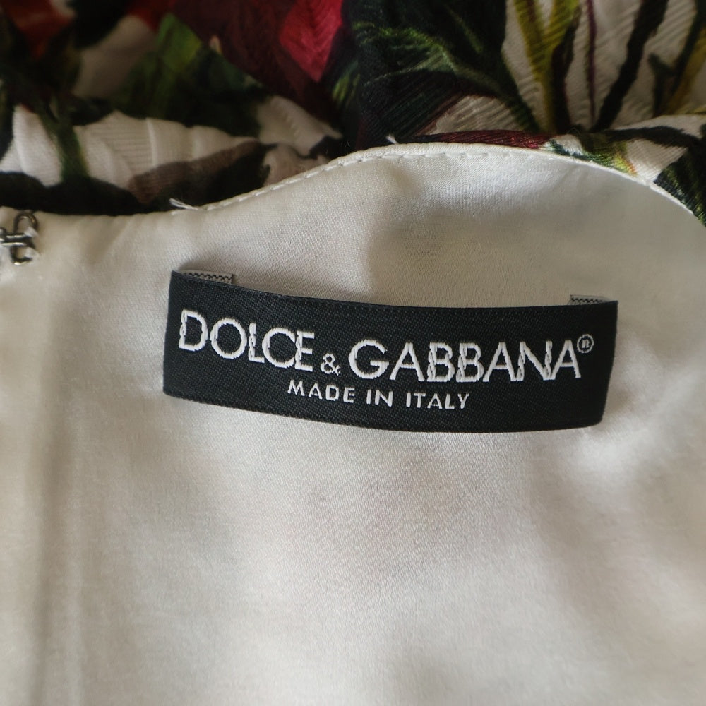 DOLCE & GABBANA(ドルチェアンドガッバーナ) フラワー 薔薇総柄プリント ビジューボタン ノースリーブワンピース ホワイト/レッド レディース F64Z9Z