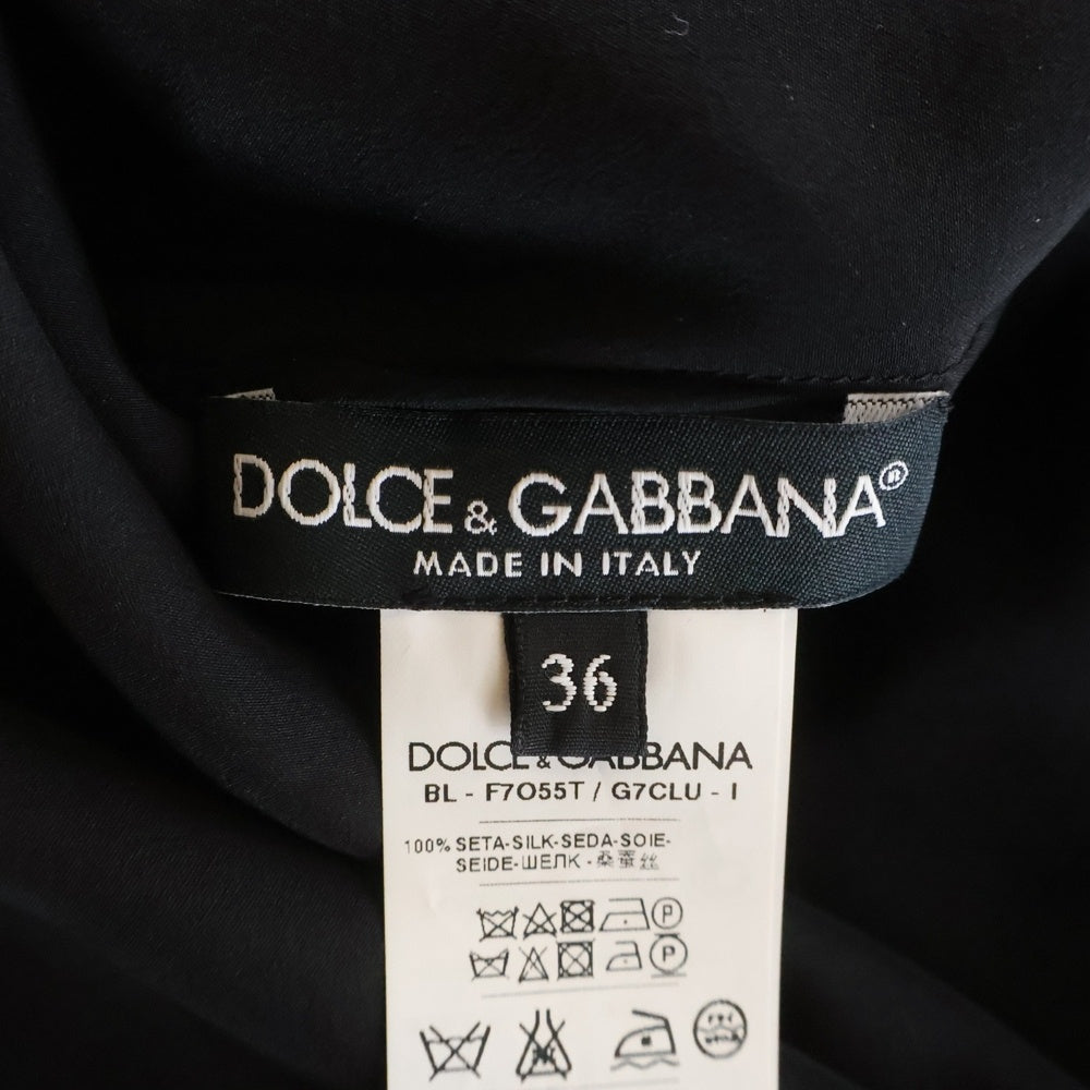DOLCE & GABBANA(ドルチェアンドガッバーナ) エンブレム フラワー刺繍 シルク 長袖トップス ブラック レディース F7O55T