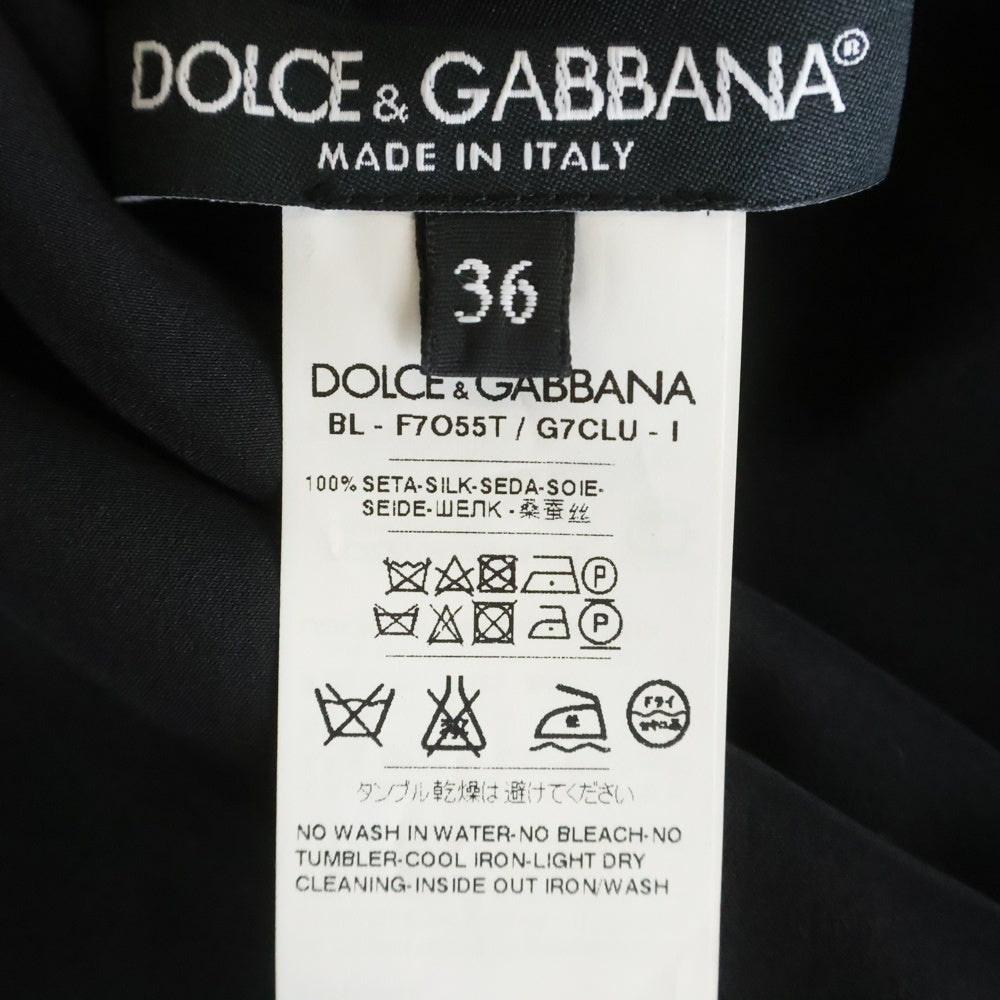DOLCE & GABBANA(ドルチェアンドガッバーナ) エンブレム フラワー刺繍 シルク 長袖トップス ブラック レディース F7O55T
