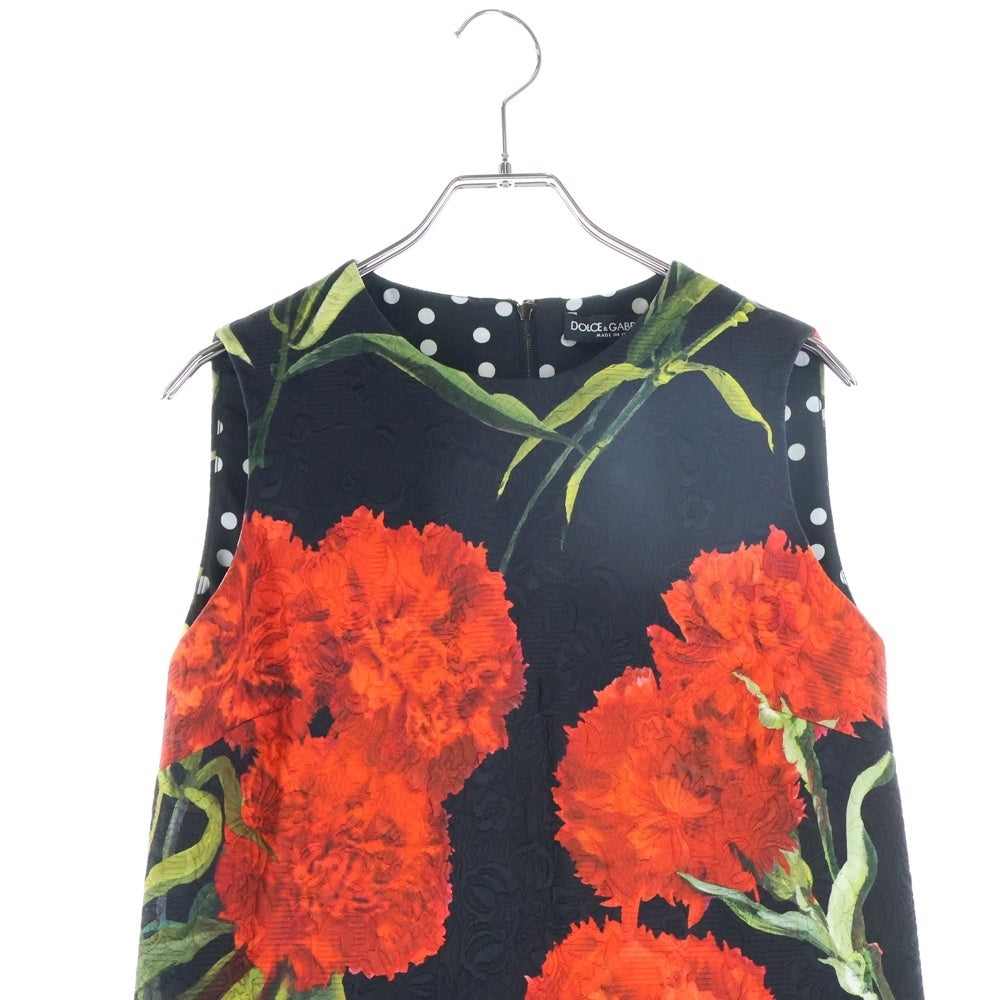 DOLCE & GABBANA(ドルチェアンドガッバーナ) フラワー総柄プリント ジャガード ノースリーブワンピース ブラック レディース F6PD6T
