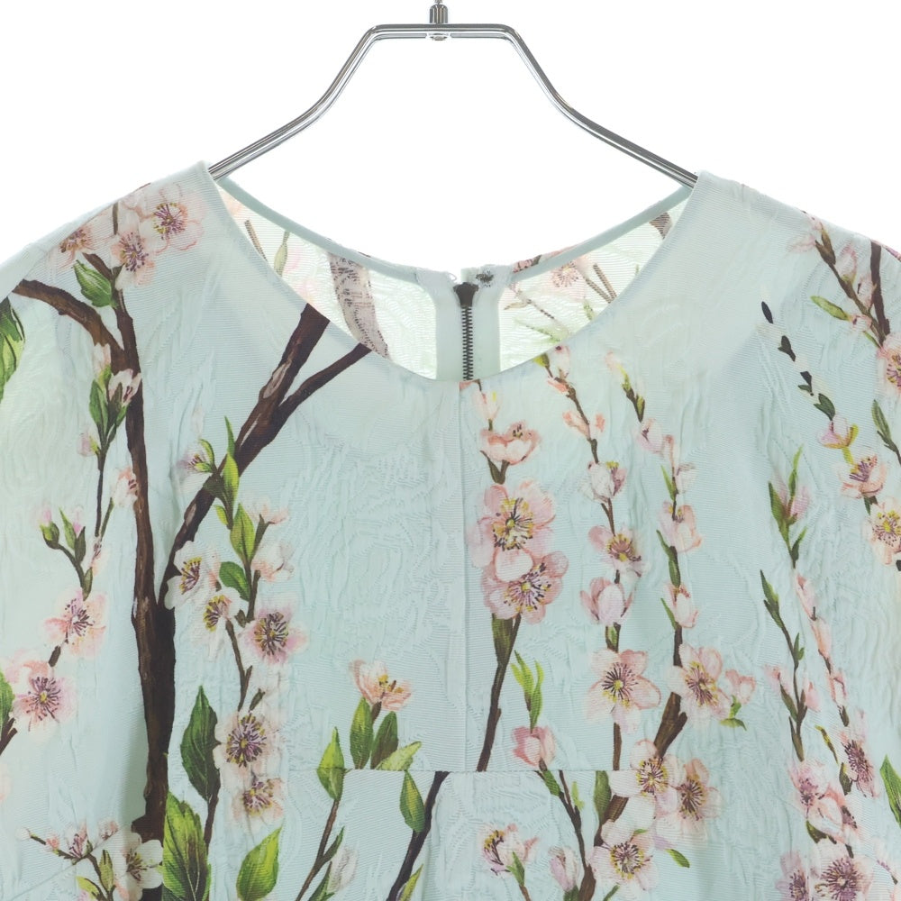DOLCE & GABBANA(ドルチェアンドガッバーナ) フラワー 桜総柄プリント ジャガード ショートスリーブワンピース ライトブルー レディース F6LZ4T