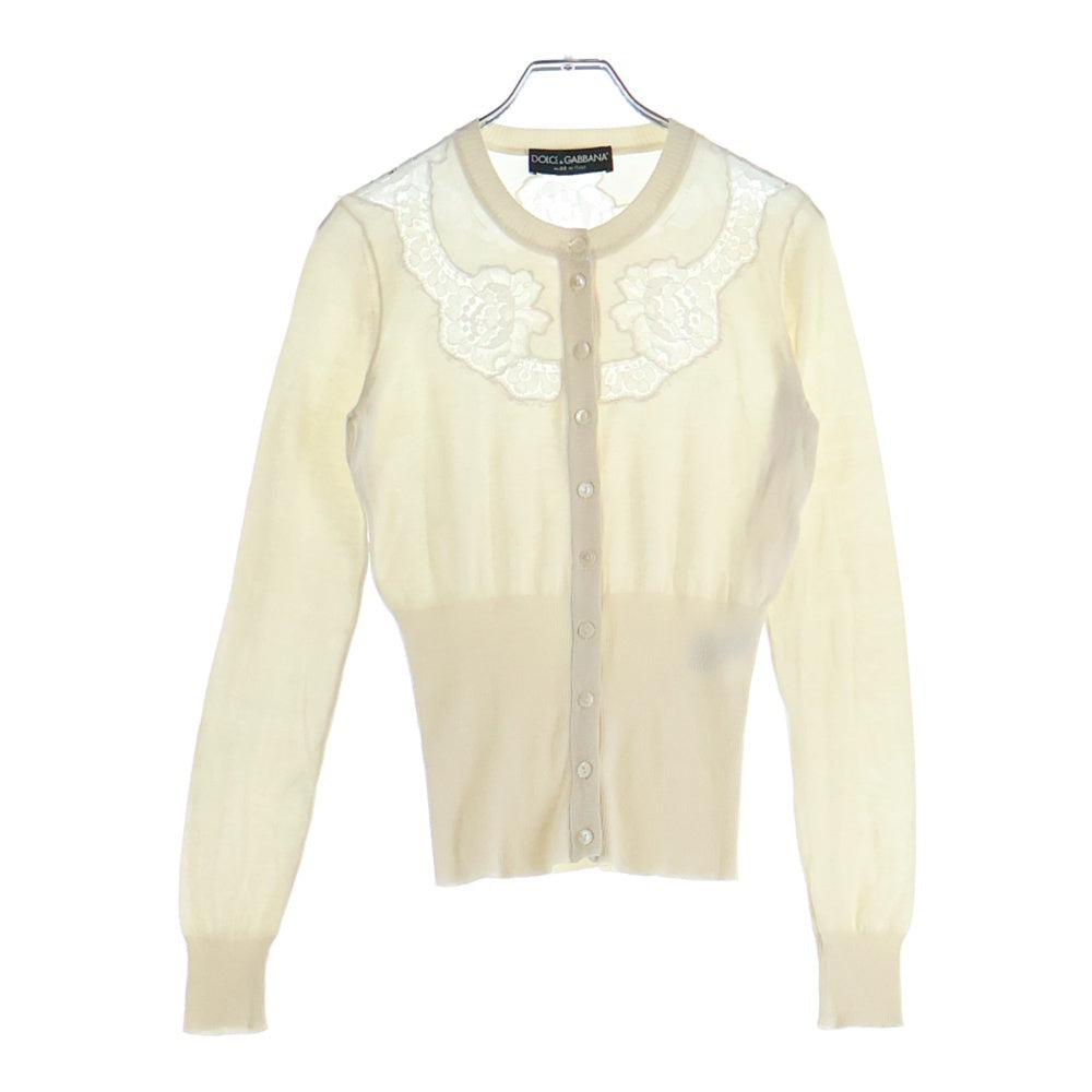 DOLCE & GABBANA(ドルチェアンドガッバーナ) シルク レース切り替え ニットカーディガン ホワイト レディース FHC75K