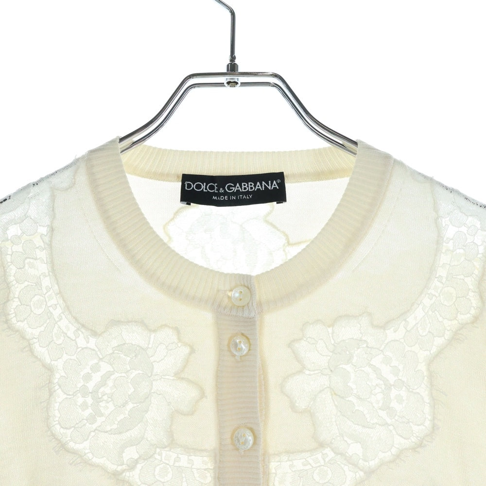 DOLCE & GABBANA(ドルチェアンドガッバーナ) シルク レース切り替え ニットカーディガン ホワイト レディース FHC75K