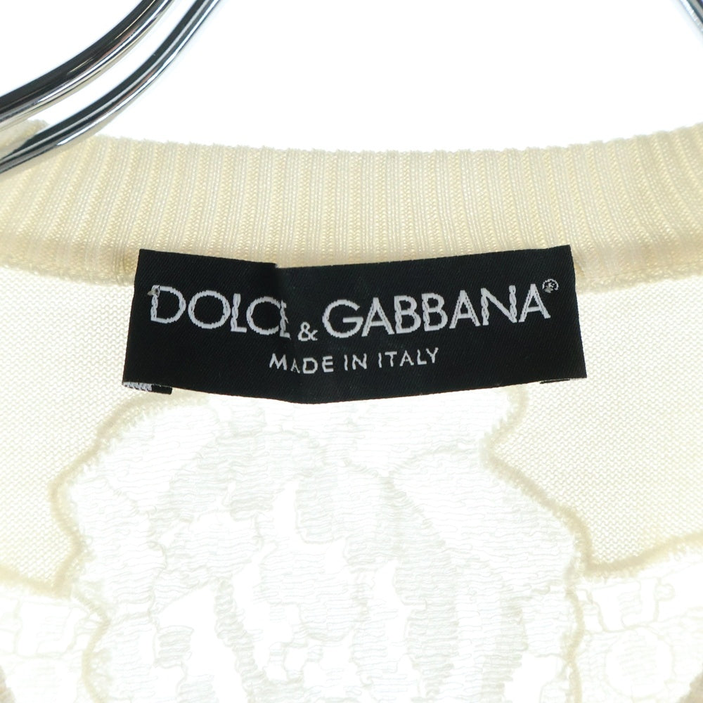 DOLCE & GABBANA(ドルチェアンドガッバーナ) シルク レース切り替え ニットカーディガン ホワイト レディース FHC75K